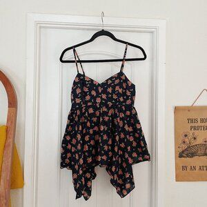 Mudd Navy & Red Dot Floral Layered Baby Doll Tank Top Blouse Medium Summer Y2K